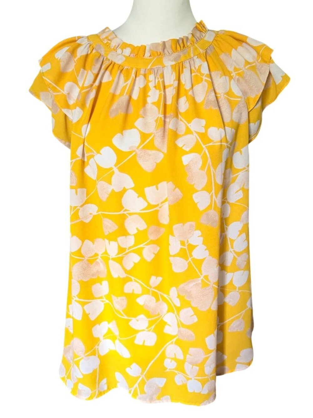 Ann Taylor Factory Short Sleeve Yellow White Tan Top Size Large